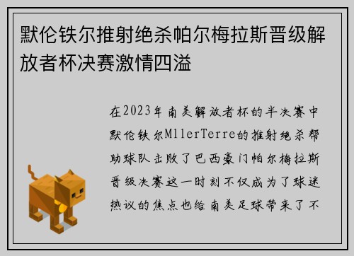 默伦铁尔推射绝杀帕尔梅拉斯晋级解放者杯决赛激情四溢